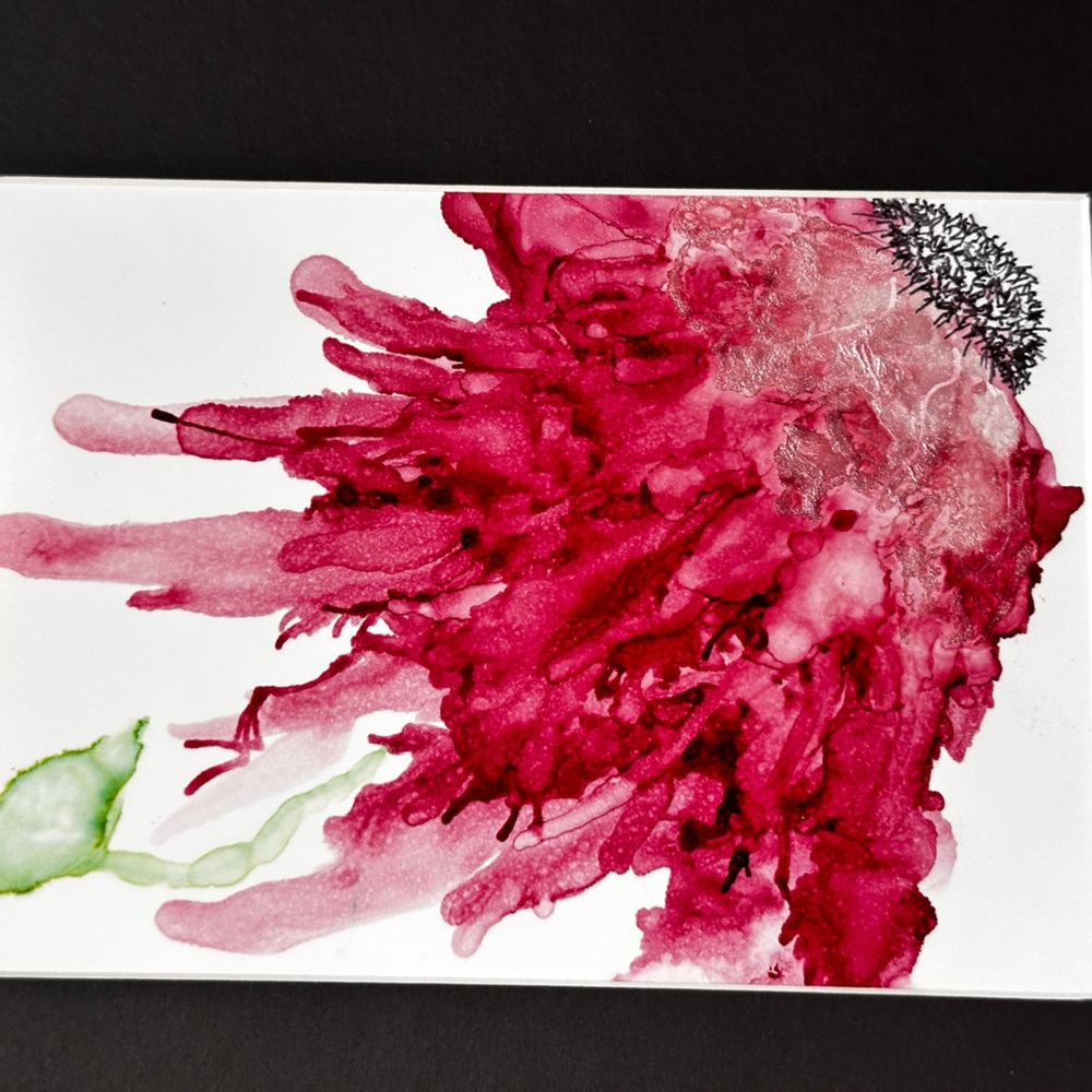 Hand crafted magenta one of a kind botanical abstract alcohol ink painting - Picture 6 of 12